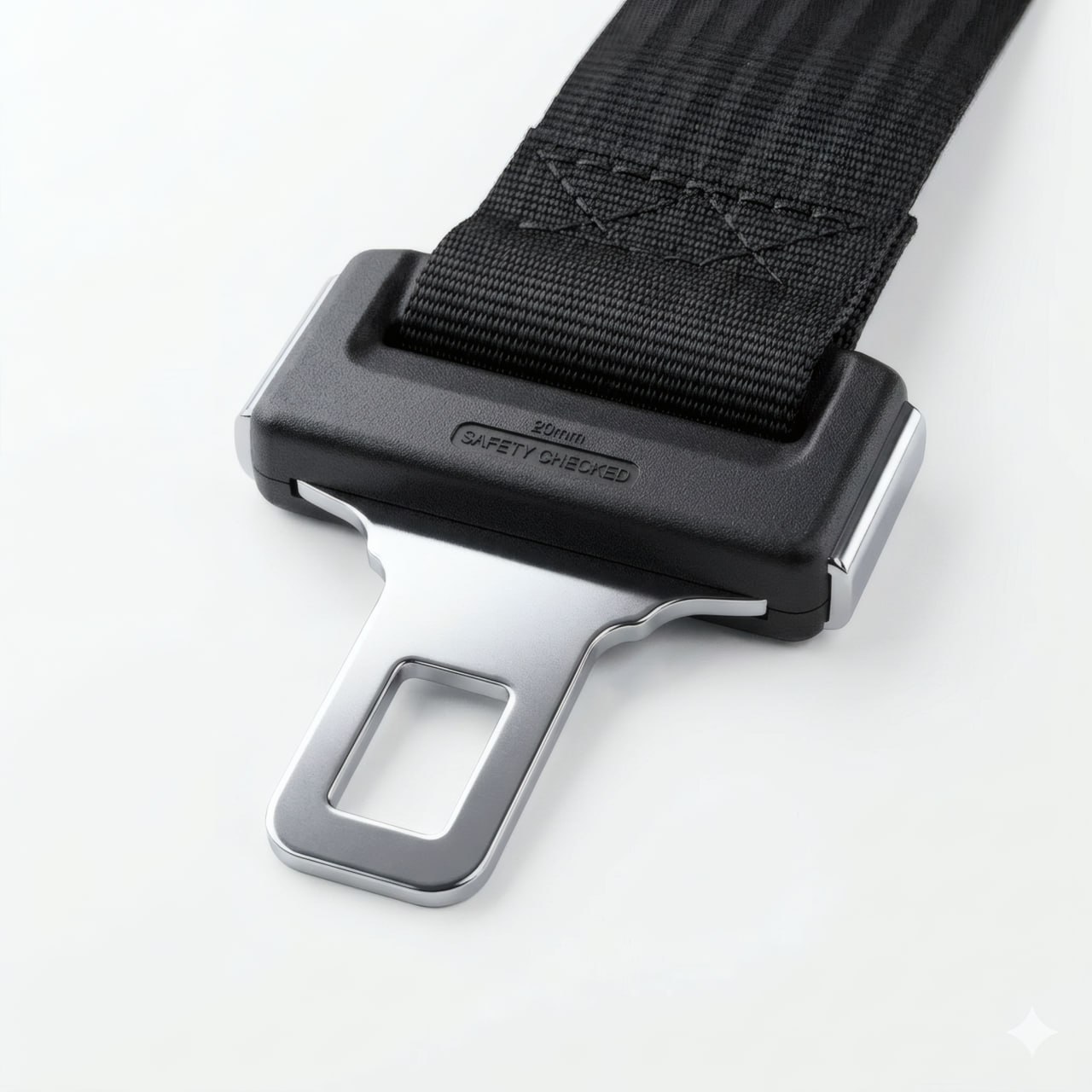 Close-up of Tesla seat belt extender buckle end